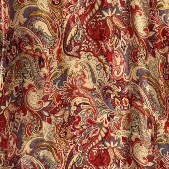 90s Vintage Papillon Tan Terracotta Paisley Print Pearl Button Loose Fit Tunic - Picture 4 of 7